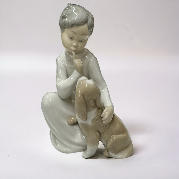 Vintage Boy With Dog By Lladro Porcelain Figurine